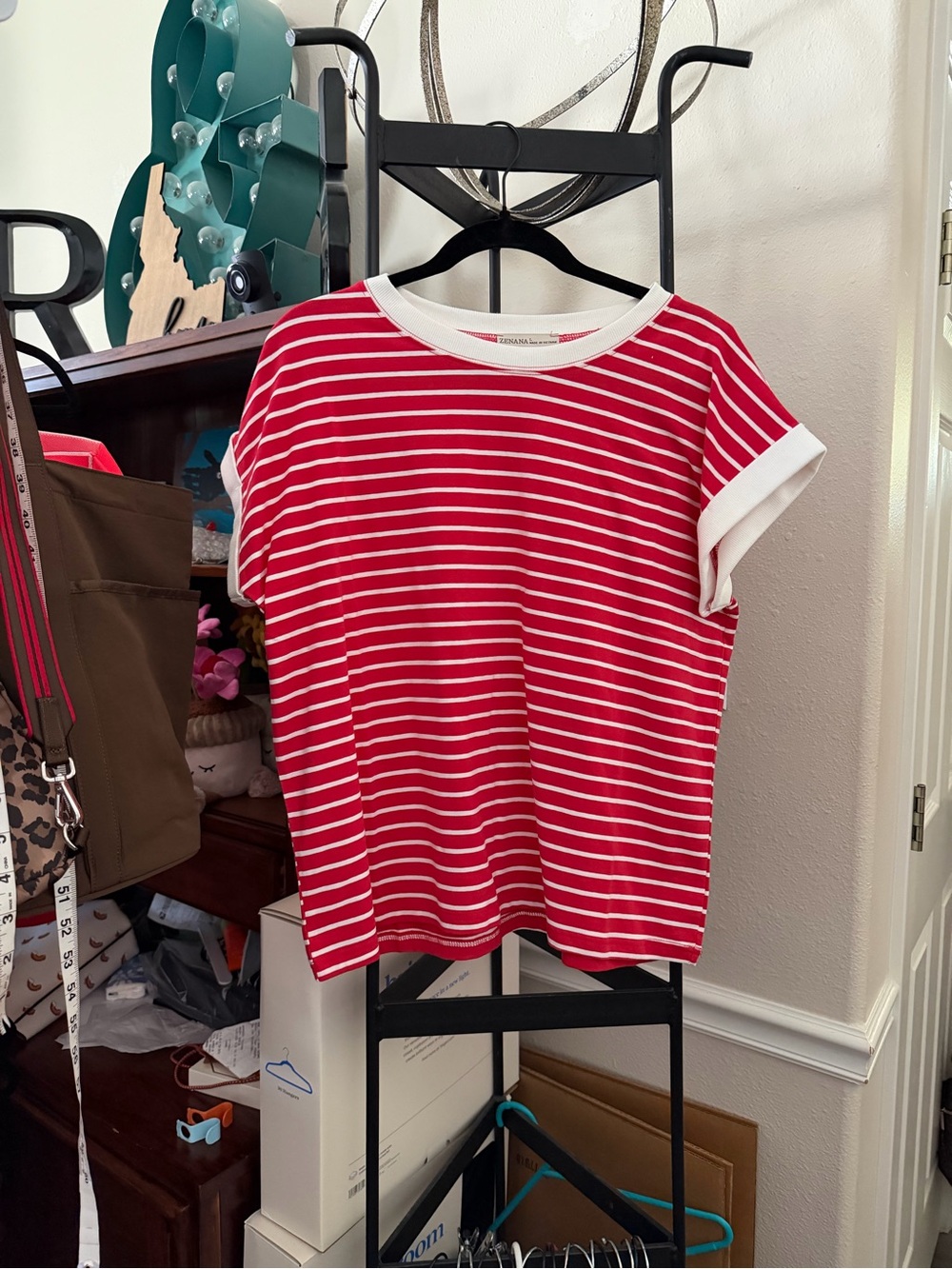 Zenana Outfitters Red and White Striped Short Sleeve Tee